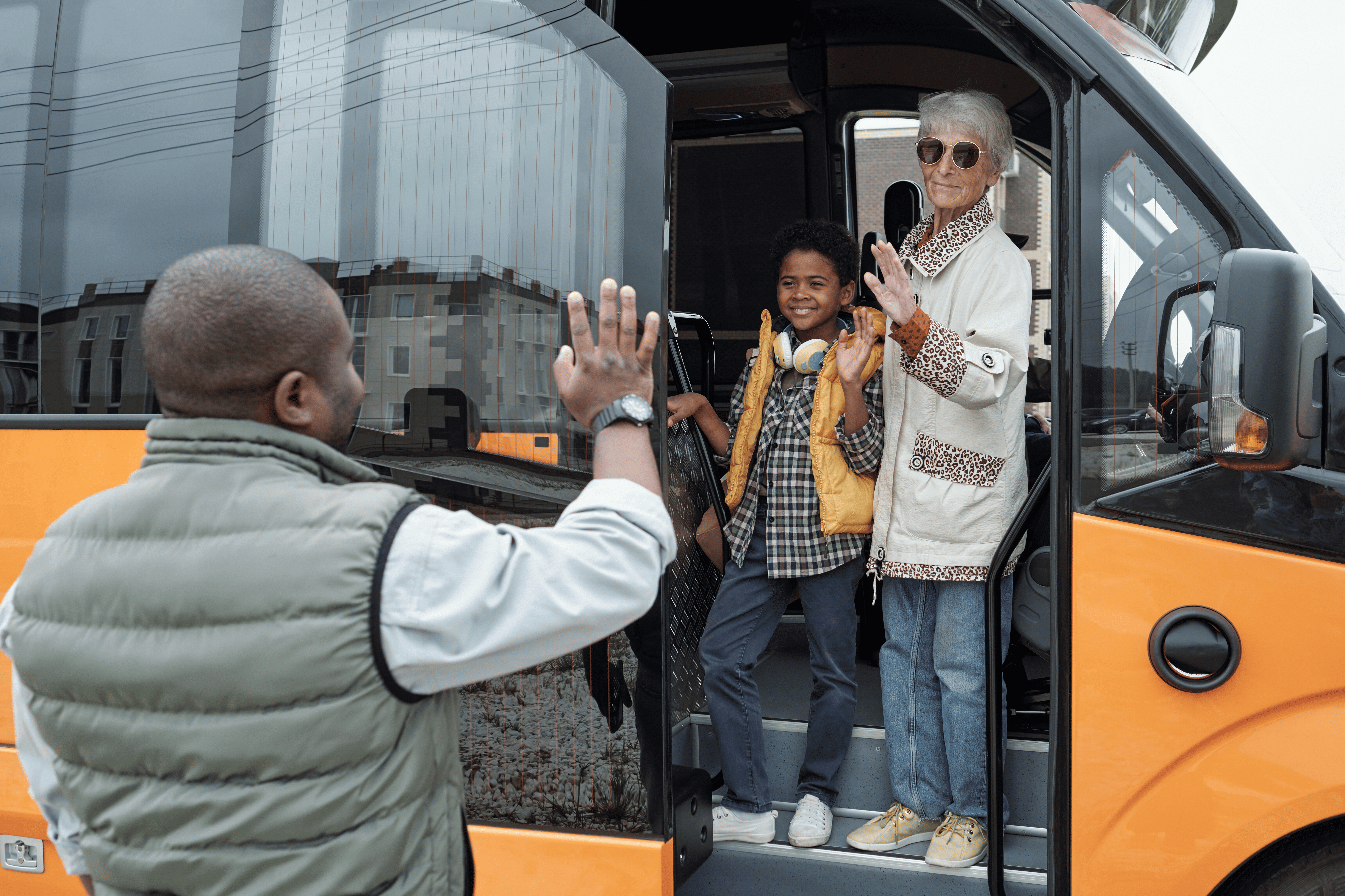 Students boarding school transport near Oslo Gardermoen
